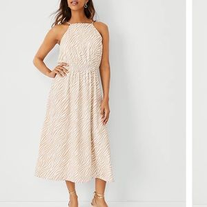 LOFT Tall Zebra Stripe Square Neck Midi Flare Dress Large Tall NWT